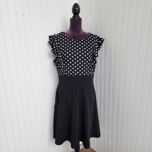 NWT iHOT Womens Black White Polka Dot Ruffle Sleeve A-Line Dress Strerch XXL
